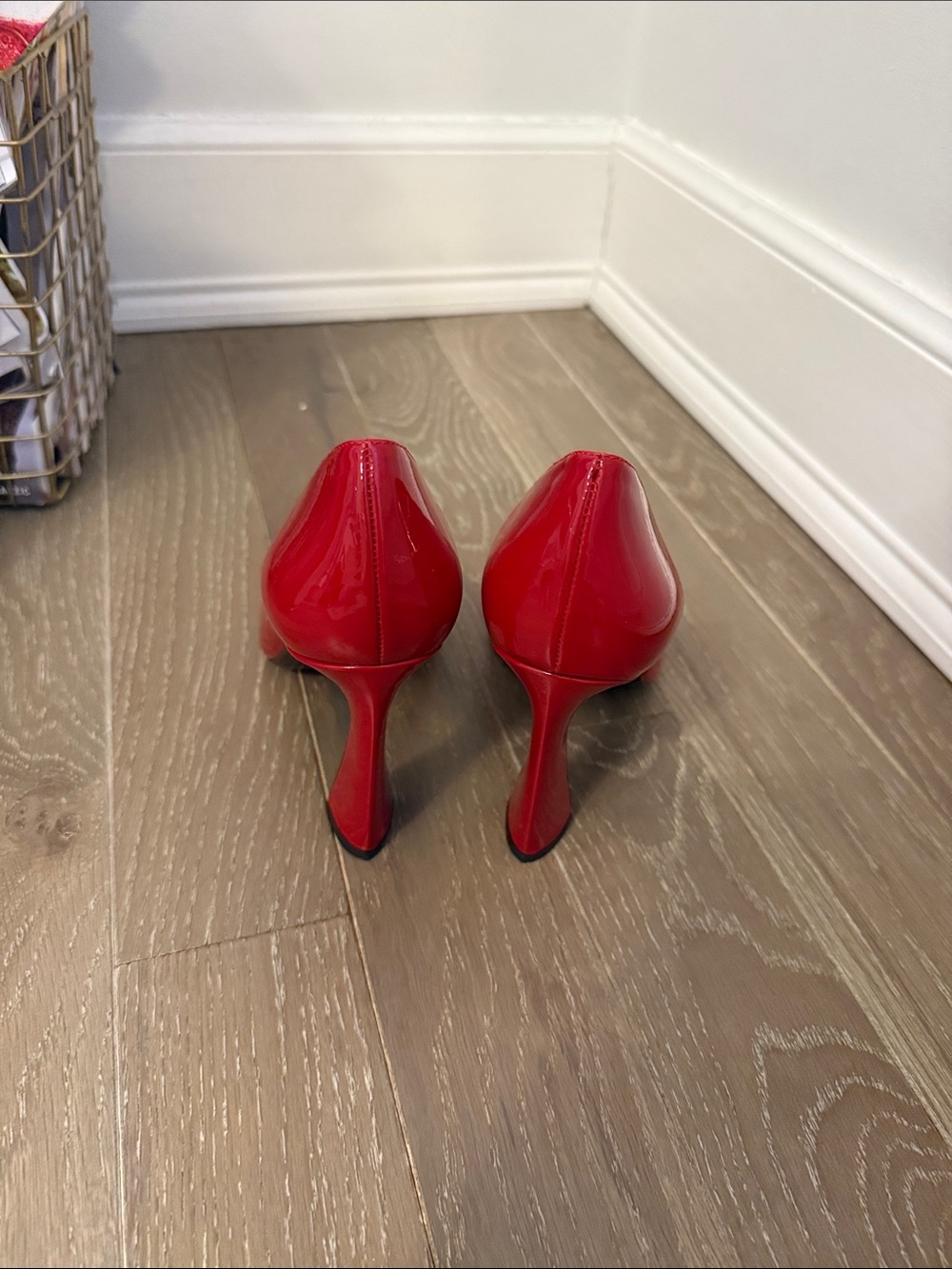 Versace Red Patent Pointed-Toe Pumps with Gold Medusa - Picture 3 of 4